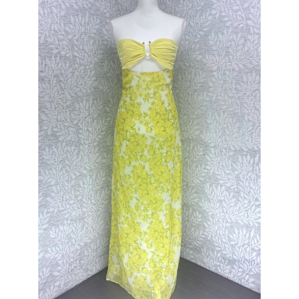 Peppermayo Tropicana Maxi Dress Size 4 Yellow Floral Cutout Strapless NWT Euro - Picture 3 of 12